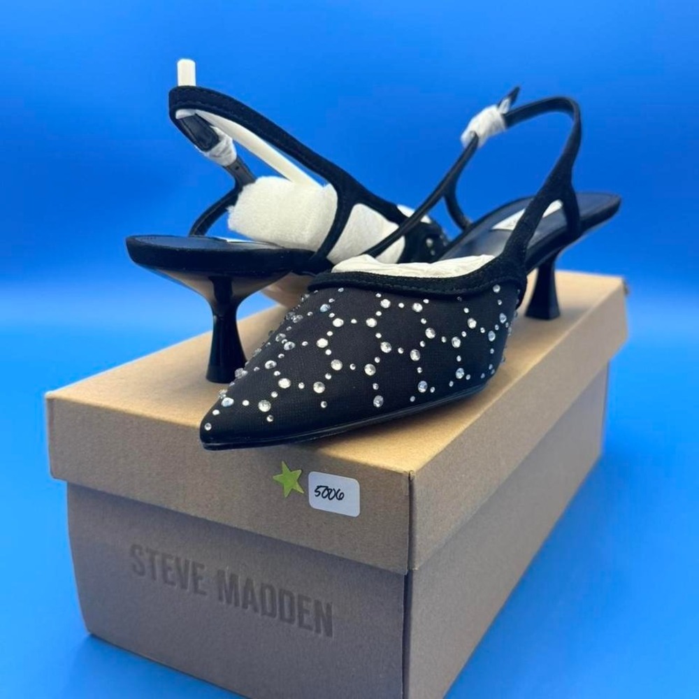 Steve Madden black kitten heel with rhinestones #heels